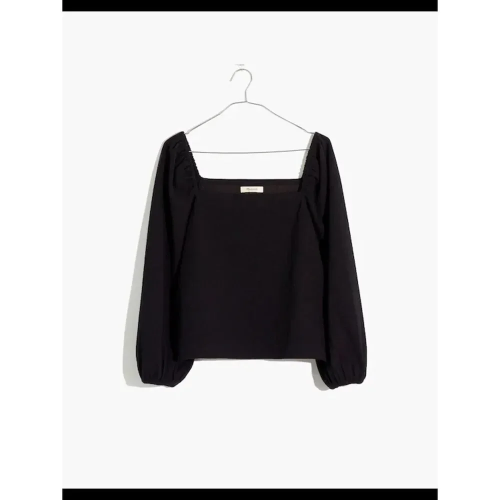 Madewell Black Square-Neck Puff Sleeve Top Size Small